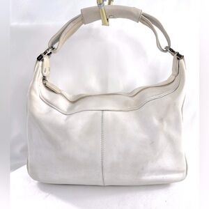 Tods Mickey White Leather Baguette Medium Satchel Shoulder Bag Side Pockets